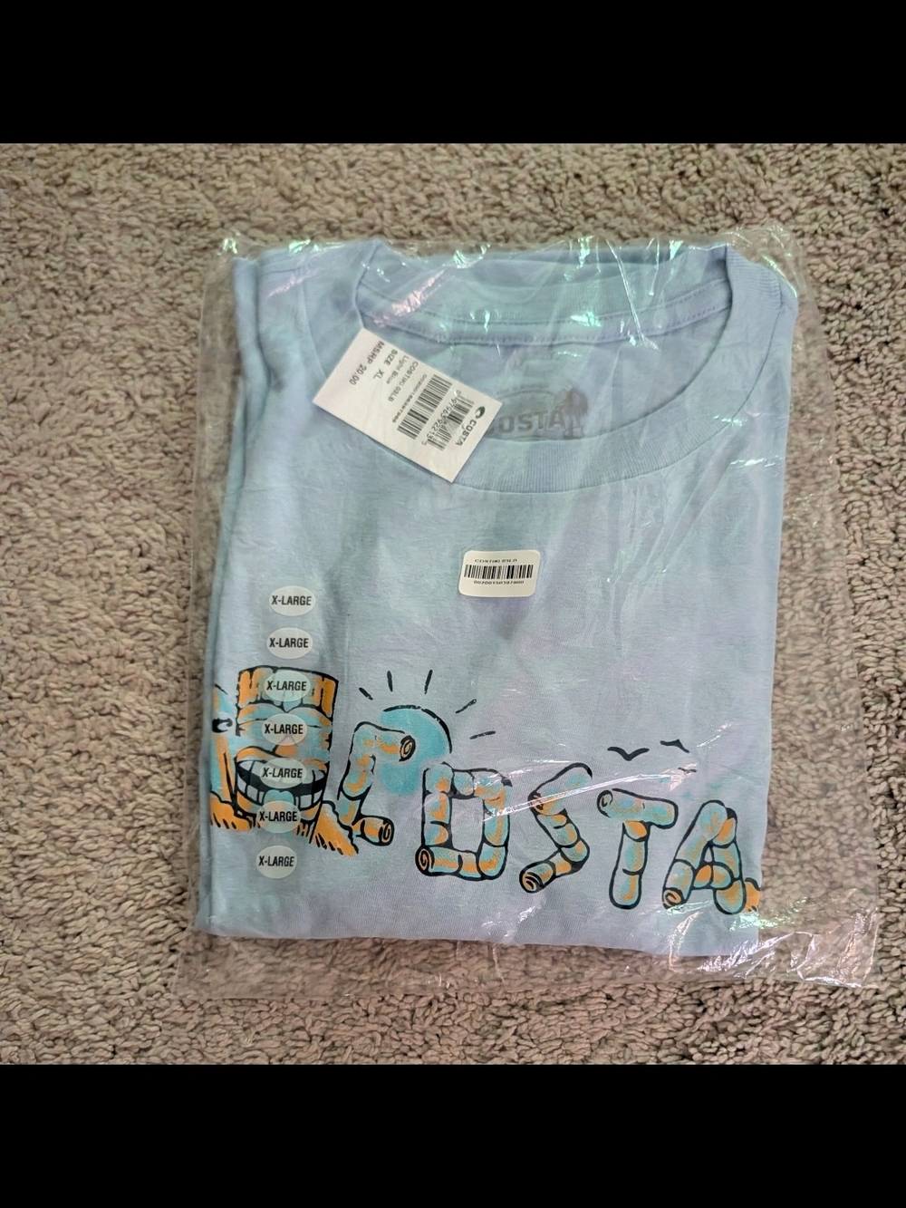 Costa Pastel Blue Short Sleeve Graphic Tee with Multicolor Lettering